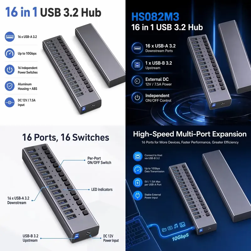 AP01 16-portowy zasilany hub U – Usb Hub recenzja i cena